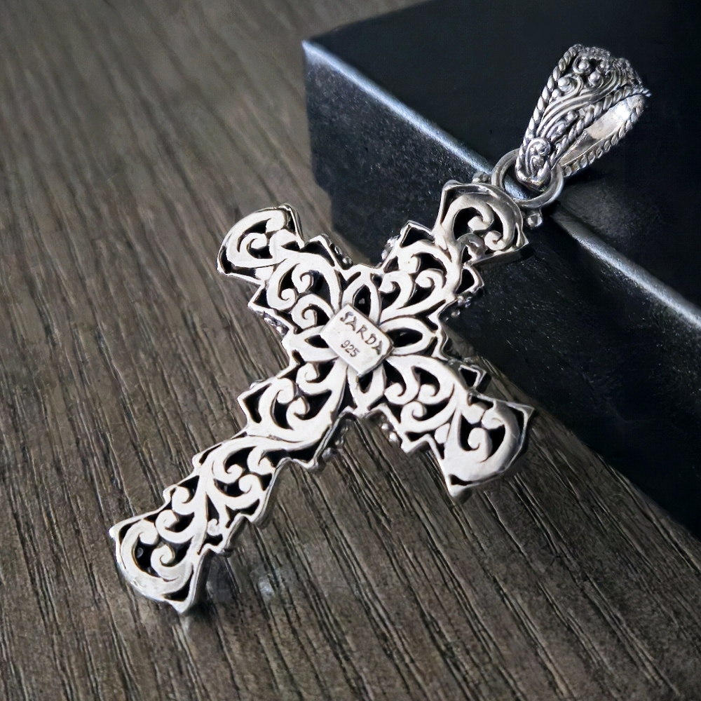 SARDA Designer Signed 925 Sterling Silver Cross Pendant 2.75" Bali - Picture 3 of 16